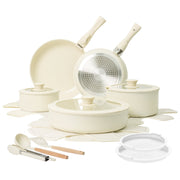 Chef Power AHUSNS01007 19-Piece Nonstick Cookware Set, Ceramic Pan, Detachable Handle, Dishwasher & Oven Safe, Cream White