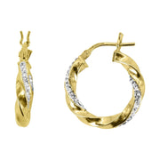 Brilliance Fine Jewelry 14K Gold Plated Sterling Silver Crystal Twisted Round Hoop Earrings, Yellow