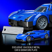 Mattel Brick Shop Cadillac Project GTP Hypercar Building Kit, 1:32 Scale, 236 Pieces, Custom Decals, Opening Doors, Aerofin, Includes 1:64 Scale Metal Car and Signature Plate
