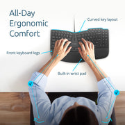 Kensington Pro Fit Ergo KB675 EQ TKL Wired Keyboard, Ergonomic Curved Design, Programmable Keys, USB-A, Black, K75497NA