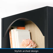 Mainstays Westley 5-Shelf Arch Bookcase, Black Finish with Spring Pine Accents, Pack of 2, 72.56 in Height, 444344