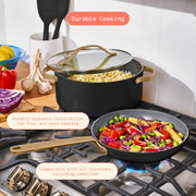 Drew Barrymore 21-Piece Ceramic Nonstick Cookware Set with Aluminum Pots, Pans, Bakeware, and Silicone Kitchen Tools, Thyme Green - Durable