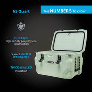 Lifetime 65 Quart Bear-Resistant High Performance Hard Camping Cooler, Sage Green, 75 Can Capacity, 91417