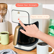 Made By Gather Beautiful 12-Cup Programmable Drip Coffee Maker, White Icing, Glass Carafe, 1200W Brewing System, 29456