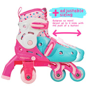 Roller Derby Switch Combo Adjustable Skates, 2-in-1 Training and Inline, Pink, Medium 13-3, with Protective Gear W174GM