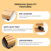 Aleratec Bamboo Stovetop Cover Cutting Board with Adjustable Legs, Large, Integrated Juice Groove, Sustainable Hardwood