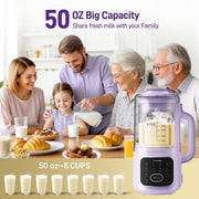 AlfaBot Nut Milk Maker, 10-in-1 Automatic Soy Milk Machine, 50oz Capacity, 800W, Stainless Steel Jar, Self-Clean, Delay Start, Keep Warm, Purple, N4-01