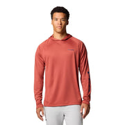 Columbia PFG Terminal Tackle Hoodie, Men's Long Sleeve Athletic Sweatshirt, Omni-Shade UPF 50 Sun Protection, Omni-Wick Moisture Wicking, Dusty Crimson/Nocturnal Logo, Relaxed Fit, 153617