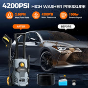 HOMSHADE PW60 Electric Pressure Washer, 1500W, 4200 PSI, 2.6 GPM, Adjustable Nozzle 0-60, Telescopic Spray Gun, Portable High Pressure Cleaner for Cars, Driveways, Fences, Patios.