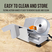 Mossy Oak Premium 7.5-Inch Metal Food Slicer, 180-Watt Motor, Stainless Steel Serrated Blade, Silver