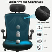 CoolHut KD-9060H-Black Mesh Desk Chair With Adjustable Lumbar Support, Headrest & Flip-up Armrests, 300lb (Black)