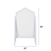 House of Happy Double-Sided Wood Easel with Chalkboard and Dry Erase Board, Natural Finish, Built-In Storage Tray