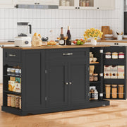 Homfa Kitchen Island Table, Black with Espresso Wood Top, 2 Drawers, Adjustable Shelves, Movable with 360 Swivel Wheels, Modern Buffet Cabinet for Dining and Living Room