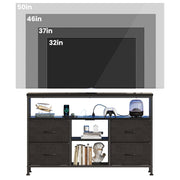EDX 6-Drawer Fabric Dresser with Power Outlets and LED Light, TV stand for Bedroom, Living Room, Hallway, Black