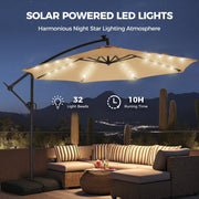 Patbrela 10ft Cantilever Patio Umbrella with Solar LED Lights, Infinite Tilt, Beige, Includes Base HY21LB