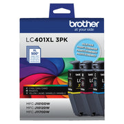 Brother LC401XL 3PK Genuine LC401XL3PK High Yield 3-Pack Color Ink Cartridges includes 1 cartridge each of Cyan, Magenta and Yellow Ink