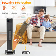 Ktaxon 1500W PTC Ceramic Tower Space Heater, 70 Oscillation, 12H Timer, 5 Modes, Remote Control, Black