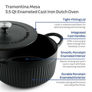 Tramontina Mesa 3.5 Quart Enameled Cast Iron Dutch Oven, Black, Round, Oven Safe up to 500F, Induction Compatible