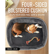 Ophanie Luxury Sofa-Style Orthopedic Pet Bed, 35in, Removable Machine-Washable Plush Cover, 4-Sided Bolster, Non-Slip Bottom, Gray