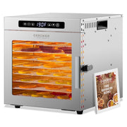 Cercker Food Dehydrator Machine, 9 Stainless Steel Trays, 1000W High Power, Adjustable 70-190F Temperature, 7.7ft Drying Area, 24-Hour Timer, Silver, DBC-09A