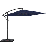 FUNDAZE 8x8 ft Square Cantilever Patio Umbrella with Crank, Adjustable Tilt, Navy Blue, Weighted Base