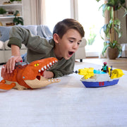 Fisher-Price Imaginext Jurassic World Rebirth Aquachomp Chase Mosasaurus Dinosaur Toy Playset, 18-Inch, Includes 3-Inch Action Figure, Patrol Boat with Launcher, and Projectiles