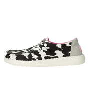 Hey Dude Wendy Cowgirl Sparkle Women's Casual Loafers, Lightweight Canvas with Elastic Laces, Removable Memory Foam Insole, Black/White, Size 7 M, 42718-066-W7