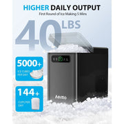 Aeitto Nugget Ice Maker Countertop, Portable Pellet Ice Machine, Soft Chewable Ice, 40 lbs Daily Output, Automatic Self-Cleaning, Stainless Steel, Black, CB24MD