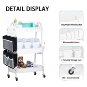 SERVXIN Baby Diaper Caddy Organizer Cart, Metal 3-Tier Rolling Storage Cart with 360 Swivel Wheels, White