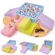 Yexmas 7-Piece Soft Foam Climbing Toys Set with Ball Pit, Indoor Play Gym for Toddlers, Multicolor, SF005F