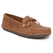 Minnetonka Men's Tie Tread Suede Moccasin Slippers, Water-Resistant, Slip-Resistant MinnTREAD Rubber Sole, Brown, Size 7 M Tarik