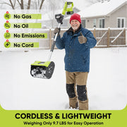 Saker CSS-BL2 Cordless Electric Snow Shovel, 22V Brushless Motor, 12-Inch Clearing Width, 6-Inch Clearing Depth, 2x 5.0Ah Batteries, Adjustable Handle