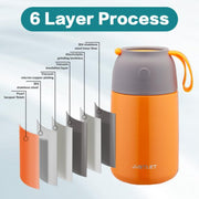JUSTLET 24 oz Insulated Stainless Steel Food Jar, Thermos W/ Folding Spoon and Cup, Orange