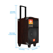 Deyes Q8Pro Karaoke Party Speaker, 8-Inch High-Power Bluetooth Speaker with Subwoofer and Tweeter, Rechargeable Trolley with Handle and Wheels, Brown