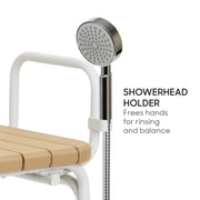 Sharper Image Deluxe Transfer Bench with Wood Grain Seat, Adjustable Height, 350 lb Capacity, Shower Curtain Clips, Model 1019384