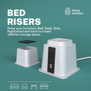 Home Intuition Heavy Duty Adjustable Bed Risers with USB Charging Ports and AC Power Outlets, 3 in 5 in or 8 in Height, 4-Pack, White BR08759-USB