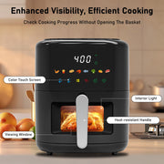 Vaparinckl 5QT Air Fryer, 8-in-1 Electric Hot Oven with Digital Touch Control, Visible Window with Interior Light, Nonstick Dishwasher Safe Basket, Black