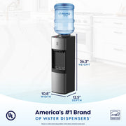 Primo Water Dispenser, Top Loading Pro 3 Temp, Stainless Steel, 5 Gal Capacity, Child Safety Lock