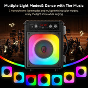 JAUYXIAN Karaoke Machine, Bluetooth Speaker with 2 Wireless Microphones, Colorful RGB DJ Lights, Portable with Shoulder Strap, USB TF AUX Input, 30W Sound System T22-T TX06