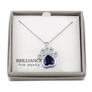 Brilliance Fine Jewelry Simulated Blue Sapphire and Cubic Zirconia Sterling Silver Dog Paw Pendant Necklace, 18-Inch