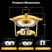 Catgood Round Half-Gold Plated Stainless Steel Buffet Chafing Dish Set, 5.3 Qt Capacity, 4-Pack, Mirror Finish, BI0025-ST-4PK
