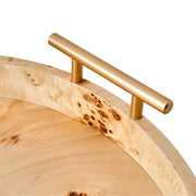 Beautiful 531692WEB Round Burlwood Tabletop Tray with Gold Handles, Taupe, 1.75 in x 15.75 in by Beautiful