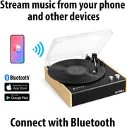 Victrola VTA72BAM Eastwood 3-Speed Dual-Bluetooth Hybrid Turntable, Black/Bamboo