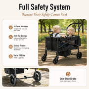 TouHeart 2 Seater Wagon Stroller with Adjustable UPF 50+ Canopy, All-Terrain EVA Wheels, Folding Design, Gray, JML003