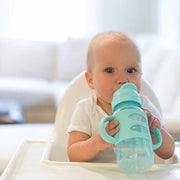 Dr. Brown's Milestones Wide-Neck Sippy Straw Bottle with Silicone Handles, Gray and Blue, 9oz, 2-Pack