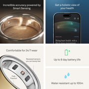 Oura Ring 4 Smart Ring, Advanced Health Tracking, All-Titanium, Gold, Size 9, Bluetooth JZ90-54216-09
