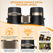 BNISE HD 10x42 Binoculars with SMC Optical System, 10x Magnification, 42mm Lens, BAK-4 Roof Prisms, Vintage Metallic Focus Wheel, Black, Y145930