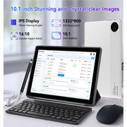 BESTSKI 10.1 Inch Tablet Set - 20GB RAM 64GB ROM 1TB Expandable with Keyboard and Mouse for Students and Professionals