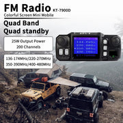 QYT KT-7900D Mobile Radio, Quad Band, 25W Output, 200 Channels, Black, Hand Microphone Included