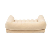 SportPet Designs Large Sherpa Bolster Couch Pet Bed, Plush Sofa Style Lounger, Removable Machine Washable Cover, Anti-Slip Bottom, Thick Supportive Foam Base, Beige, 35 x 25.5 x 8 in, 22133077